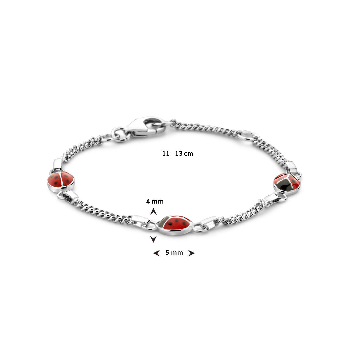 bracciale coccinella 11 - 13 cm argento rodiato
