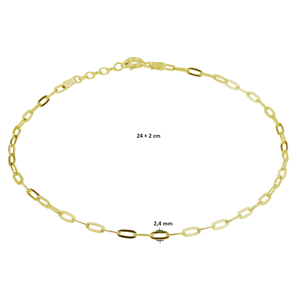 cavigliera maglia ad ancora 2,4 mm 24 + 2 cm 3 micron argento dorato (giallo)