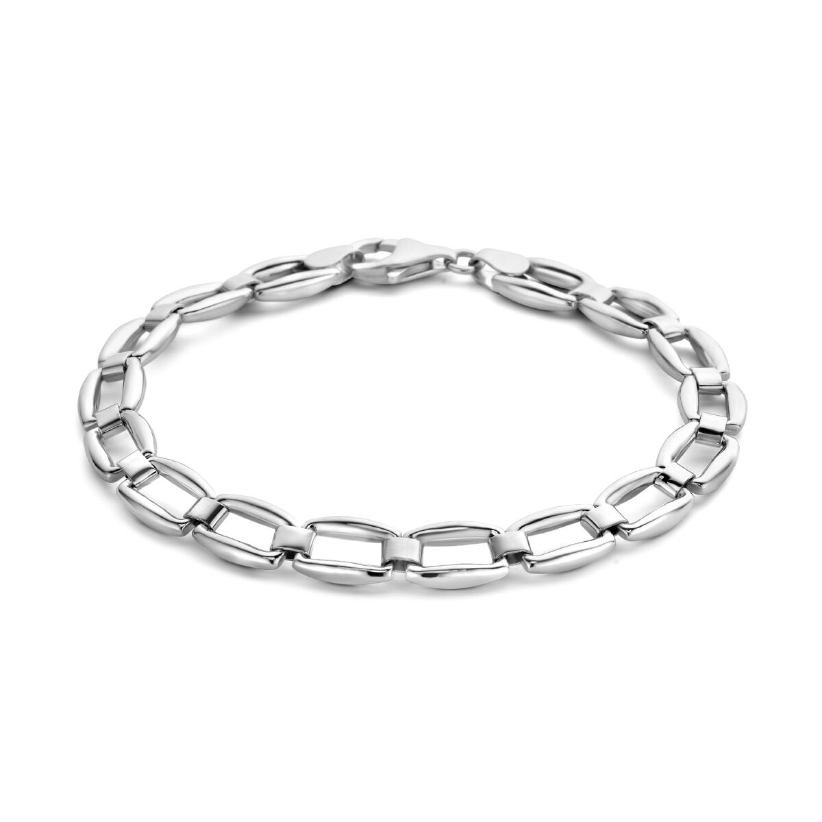 Bracciale in argento rodiato, maglia rolò di 7,0 mm e lunghezza di 19 cm.