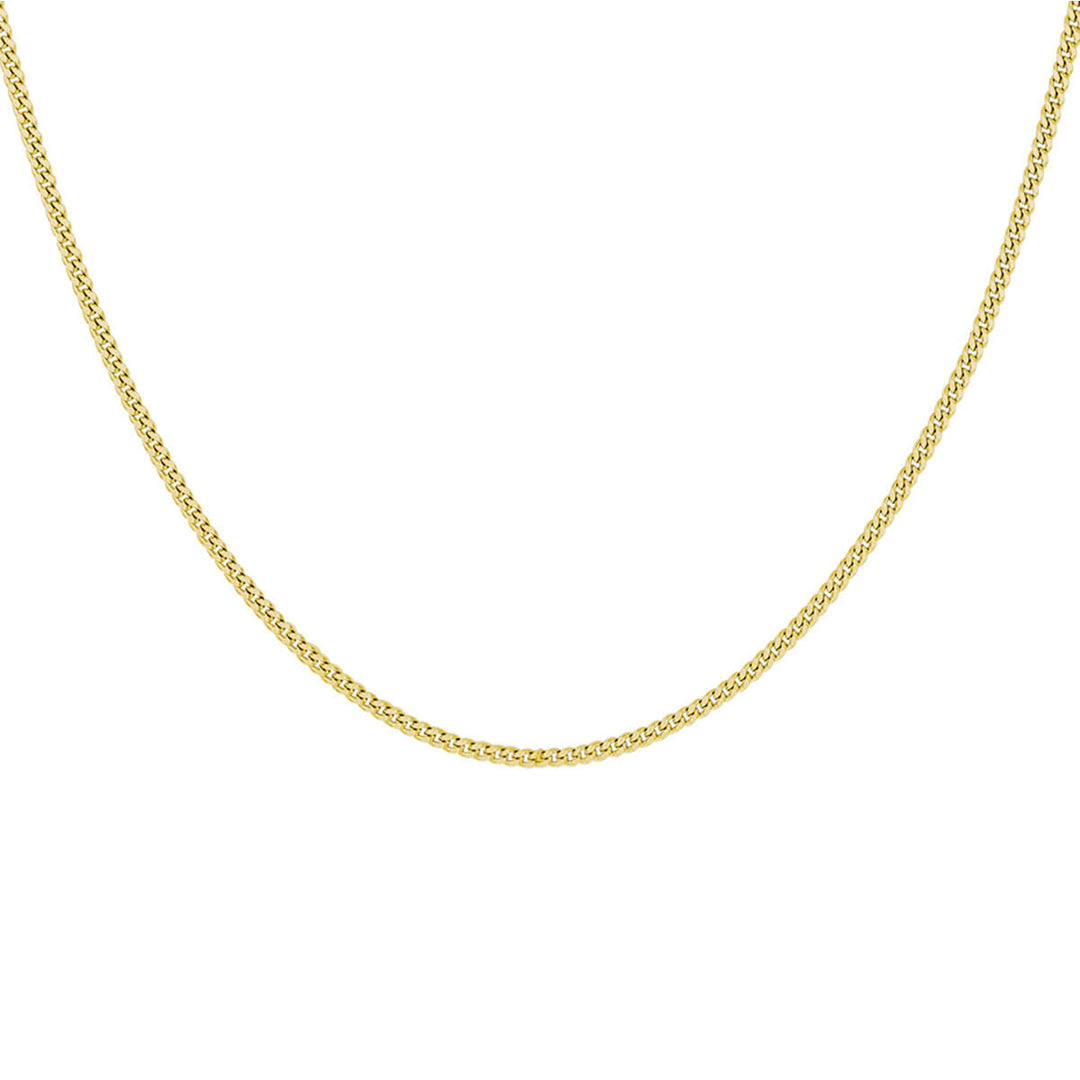 De Van der Kooij Collectie collier gourmette 4-zijdes geslepen 1,4 mm 3 micron zilver verguld (geel) is een eenvoudige unisex gouden ketting met tijdloze charme, afgebeeld tegen een witte achtergrond.