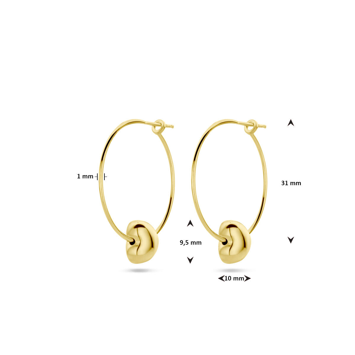 orecchini a cerchio cuore 1 micron argento dorato (giallo)