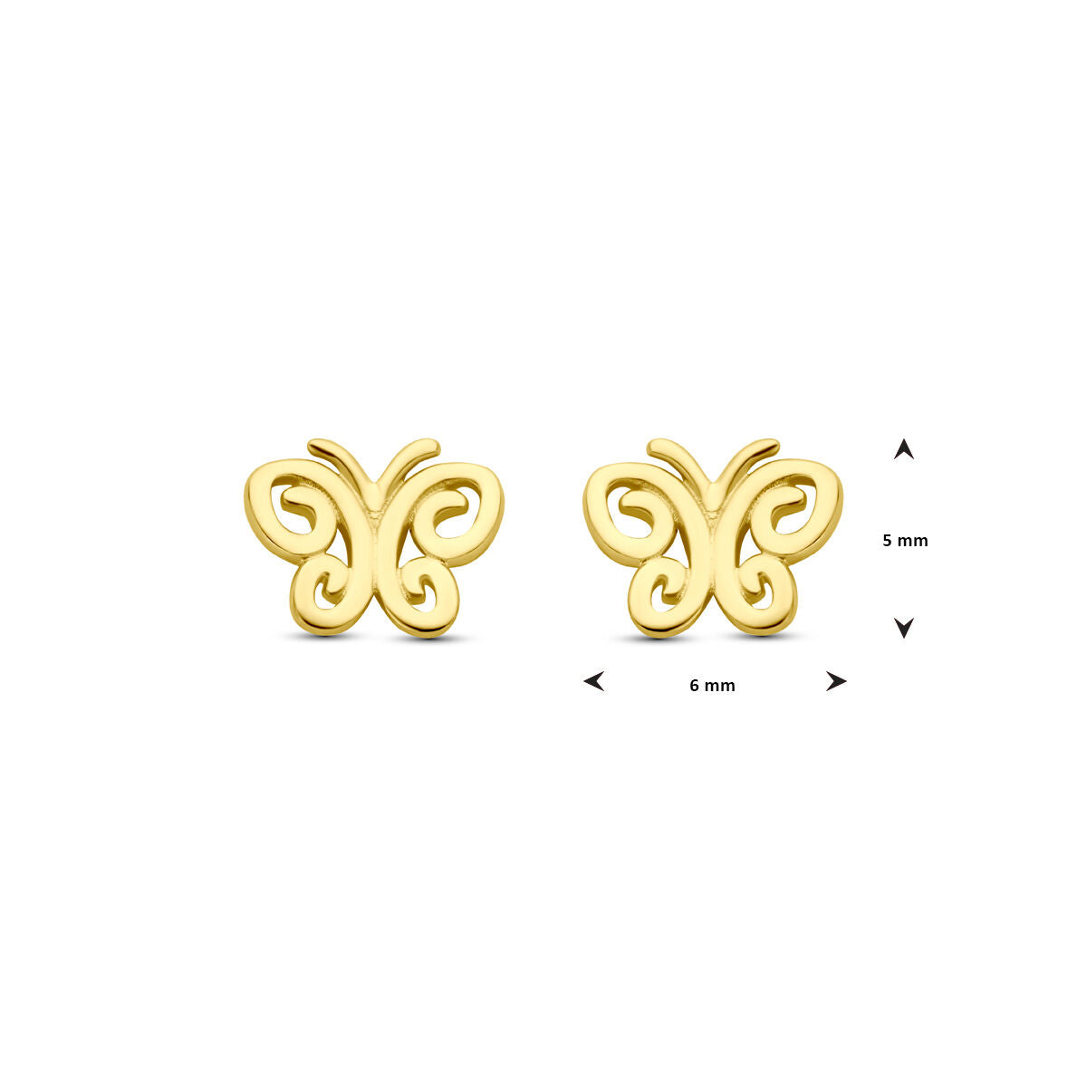 orecchini a bottone farfalle 5,5 mm oro giallo 14K