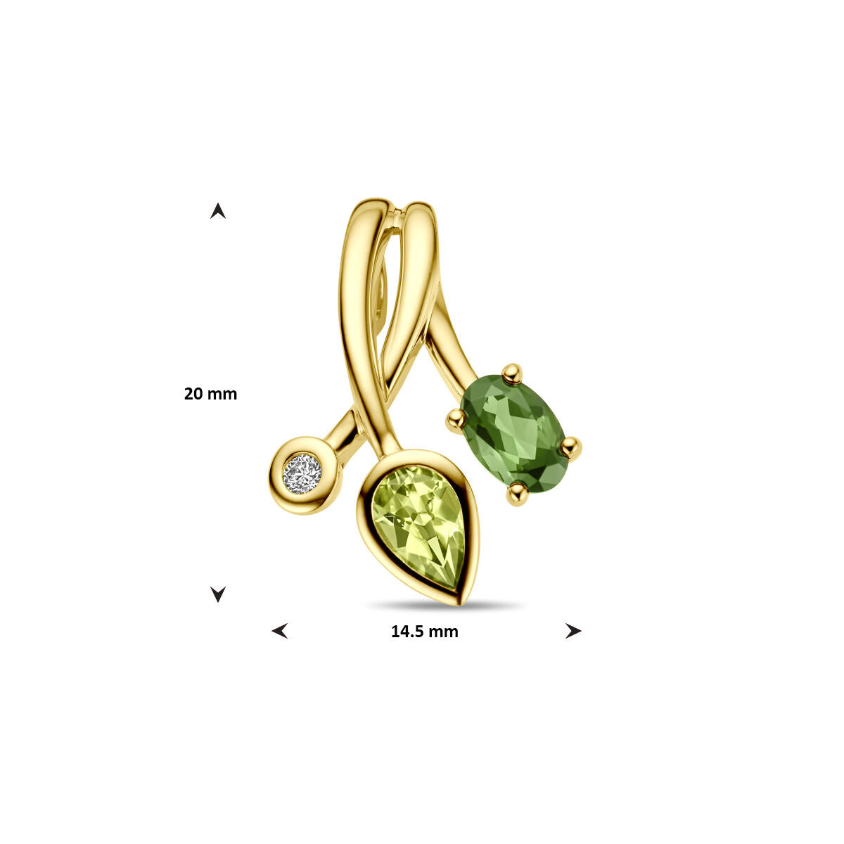 ciondolo con tormalina verde, peridoto e diamante 0.03ct h si oro giallo 14K