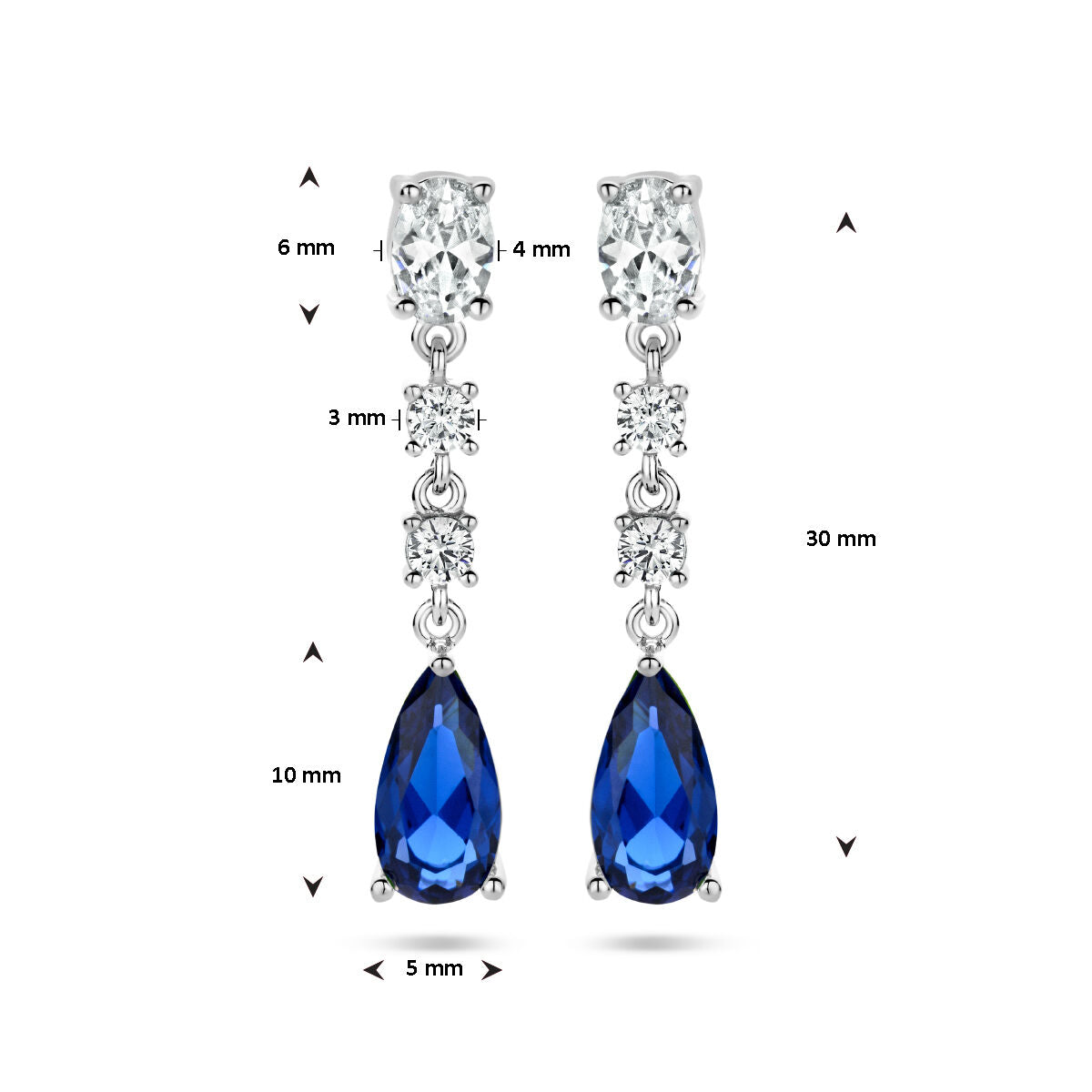 orecchini pendenti zirconia color zaffiro argento rodiato