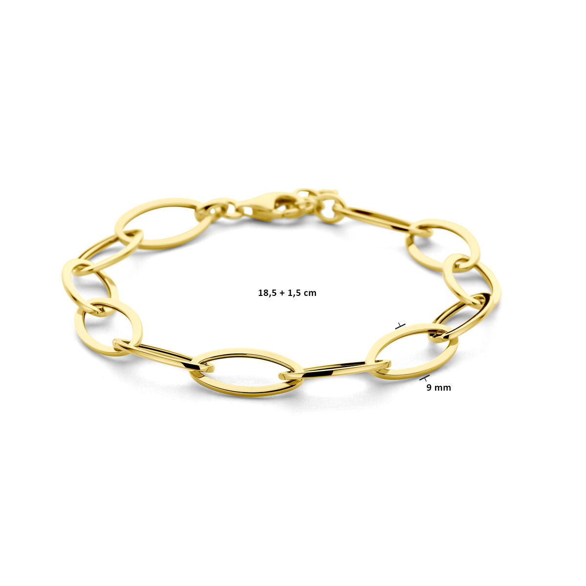 bracciale 9 mm 18,5 + 1,5 cm oro giallo 14K