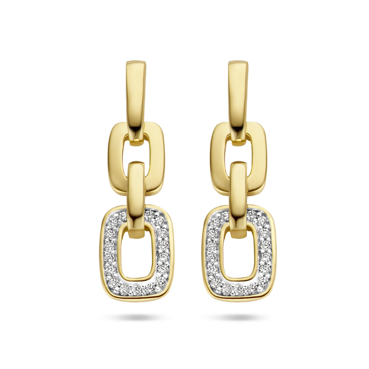 Orecchini pendenti in oro giallo 14K con catena e diamanti da 0,13 ct.