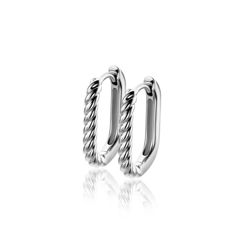 Orecchini in argento con design a spirale, forma ovale e finitura lucida.