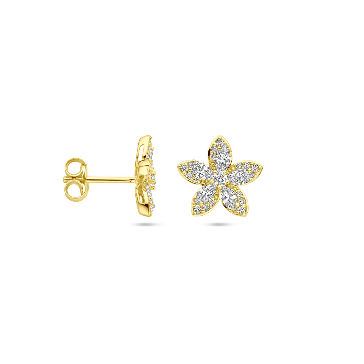 orecchini a bottone fiore diamante 0.84ct (2x 0.42ct) h si 11 mm 14K oro giallo
