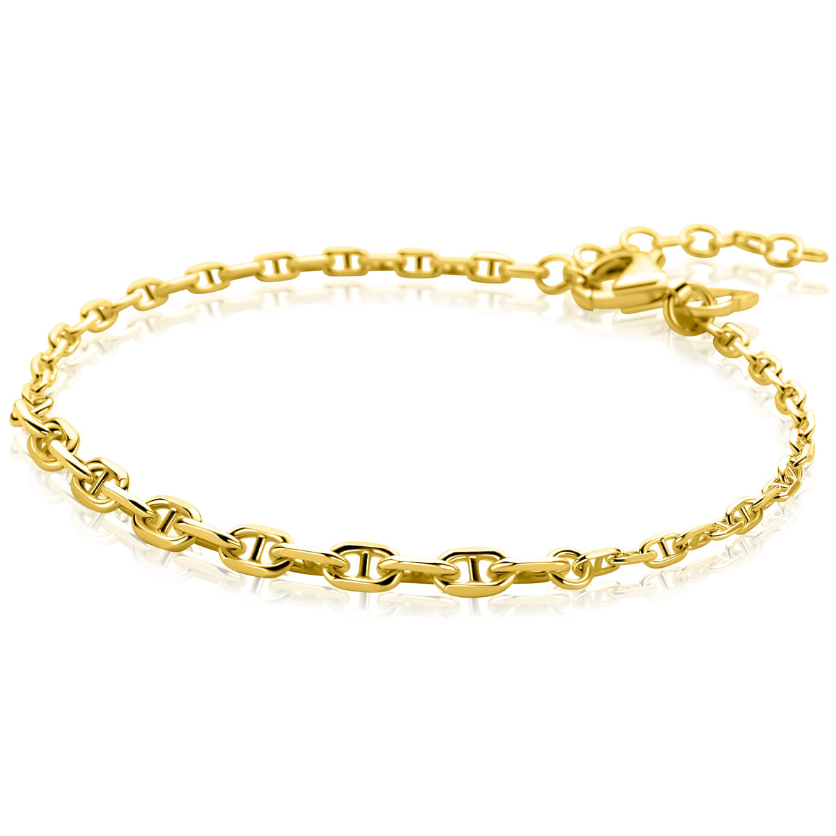 Bracciale in argento placcato oro con maglia rolò e chiusura a moschettone.