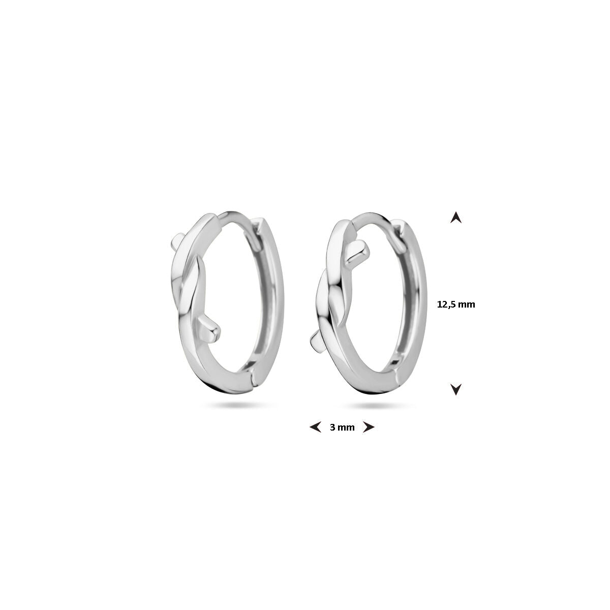orecchini a cerchio con chiusura a scatto 12,5 mm argento rodiato