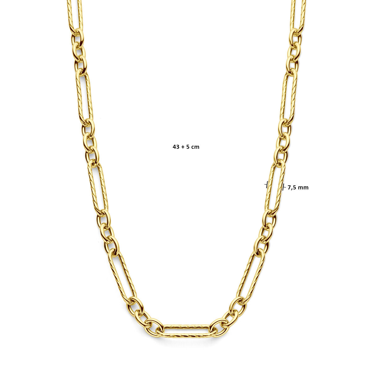 collana 7,5 mm 43 + 5 cm 3 micron argento dorato (giallo)