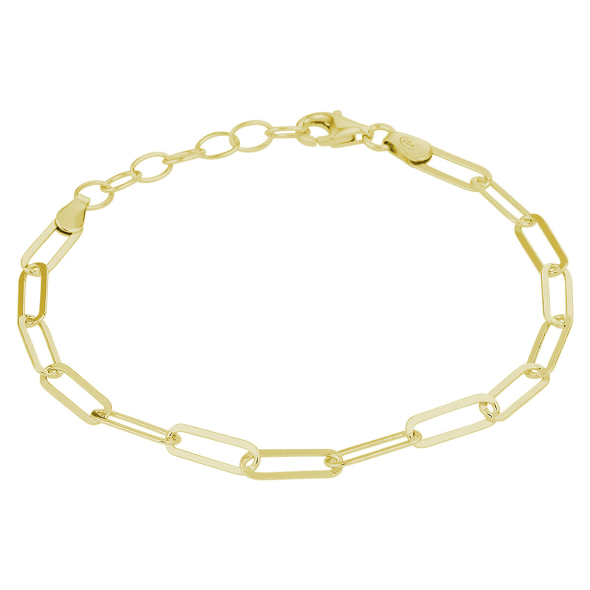 Bracciale in argento dorato con maglie a forma di clip di carta, lunghezza 16 + 3 cm.