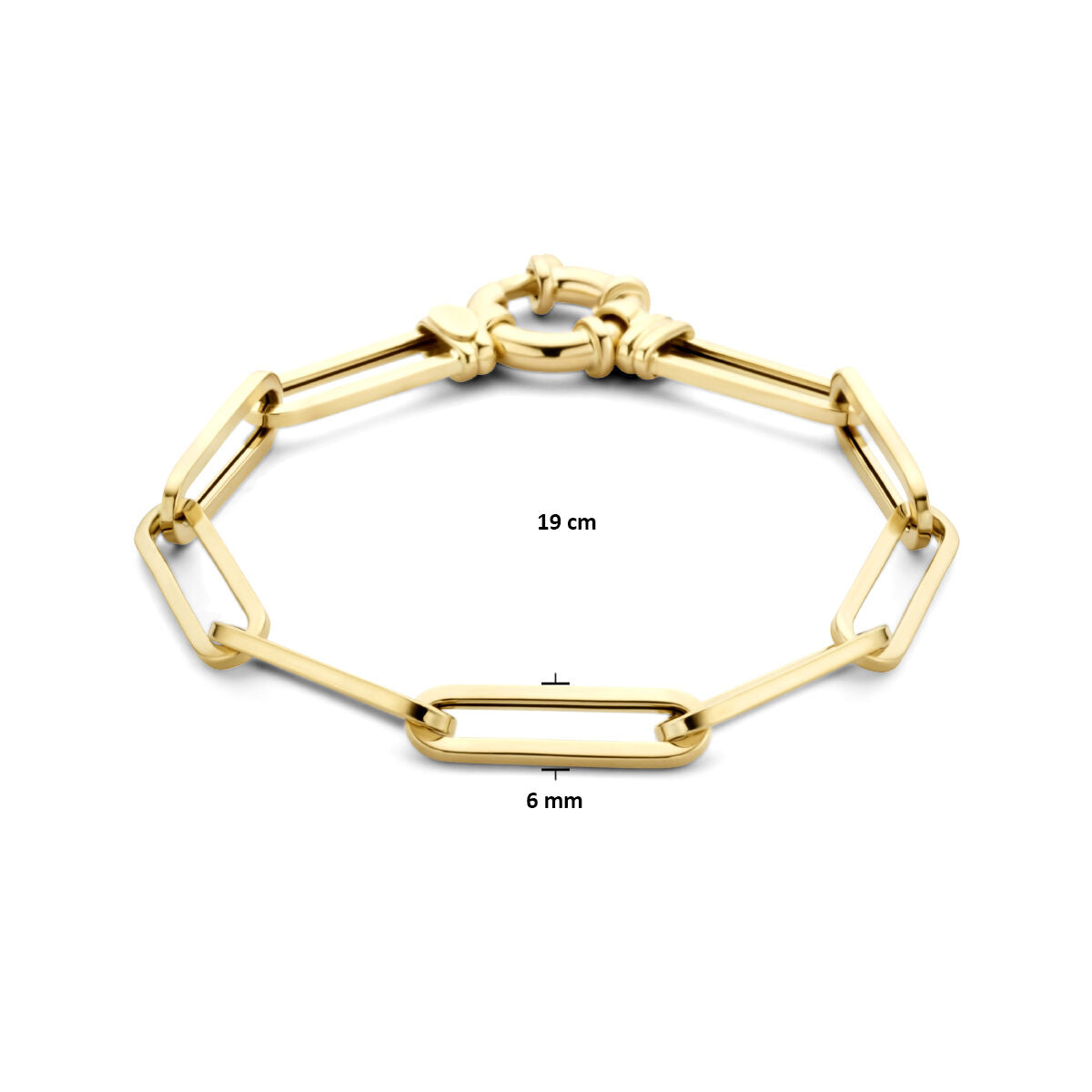 bracciale paperclip tubo quadrato 6,0 mm 19 cm con grande chiusura a molla oro giallo 14K
