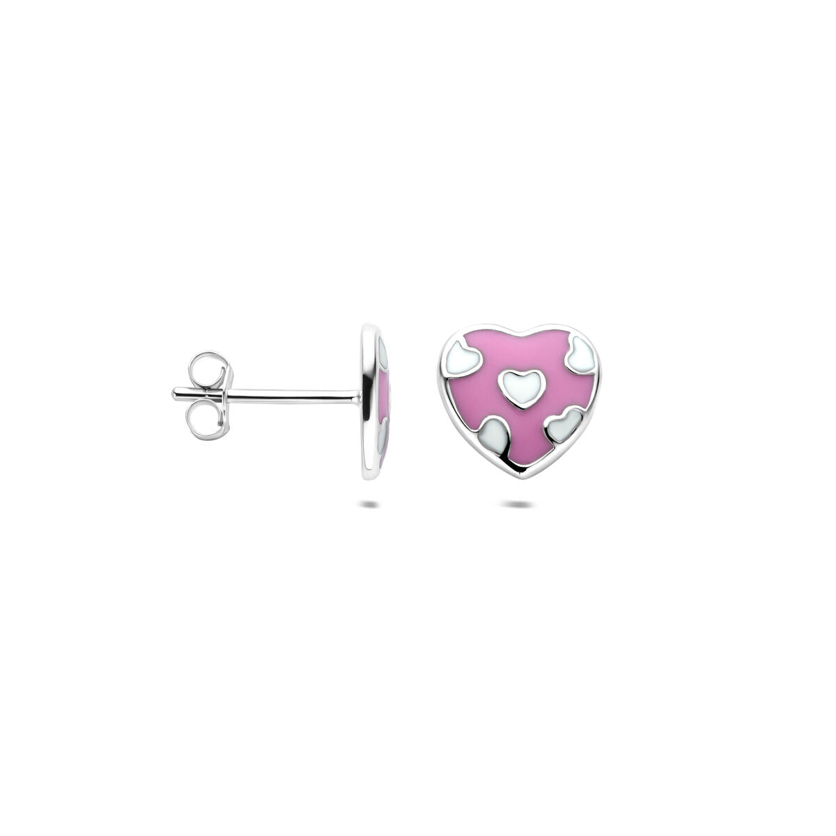 Orecchini a bottone cuore 8,5 mm argento rodiato