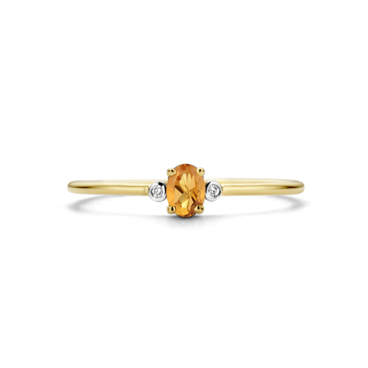 anello trilogy citrino e diamante 0.006ct h p1 oro giallo 14K