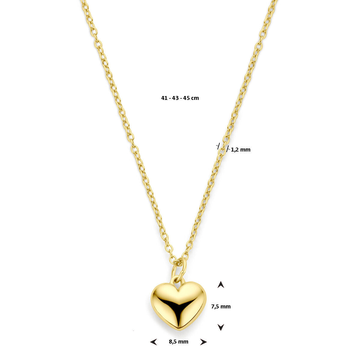 collana cuoricino 41 - 43 - 45 cm 3 micron argento placcato oro (giallo)