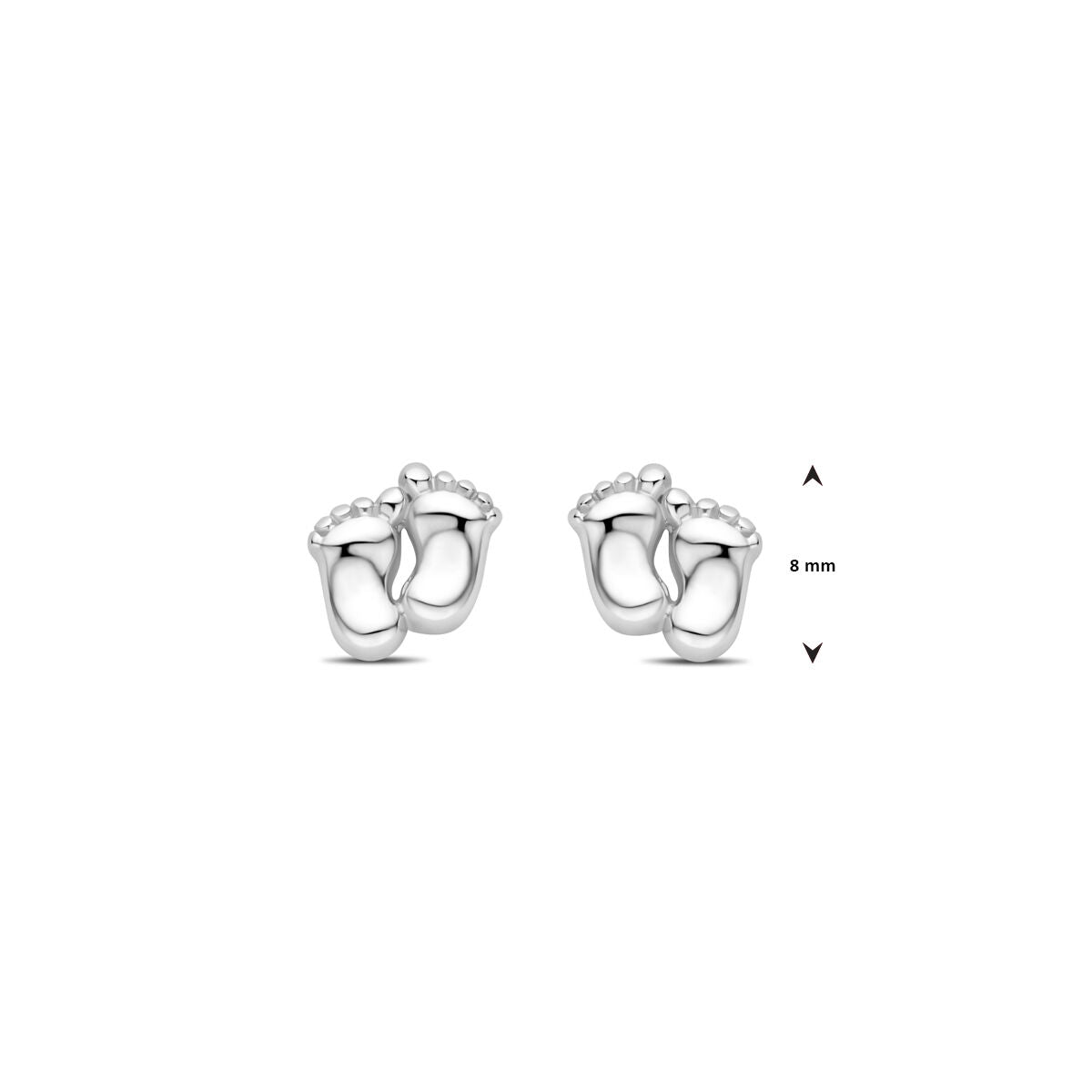 Orecchini a bottone piedini di bebè 8 mm argento rodiato