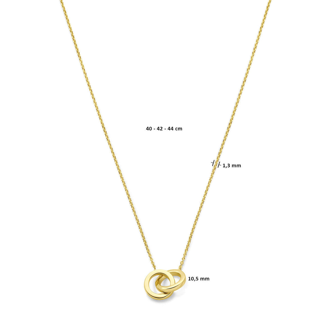 Stijlvolle Van der Kooij Collectie collier rondjes van 14K geelgoud, verstelbaar op 40, 42 en 44 cm, met hanger van twee verbonden cirkels (10,5 mm breed, 1,3 mm dik)-perfect dames sieraad voor elke gelegenheid.