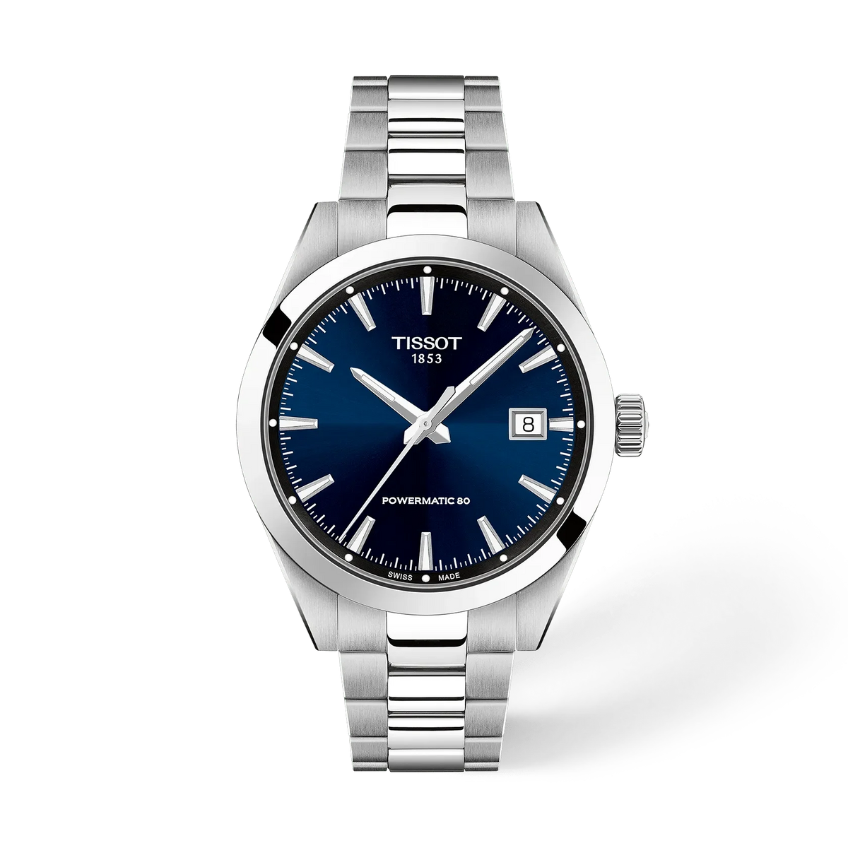 Orologio Tissot Gentleman da 38 mm con cassa in acciaio inox e quadrante blu.