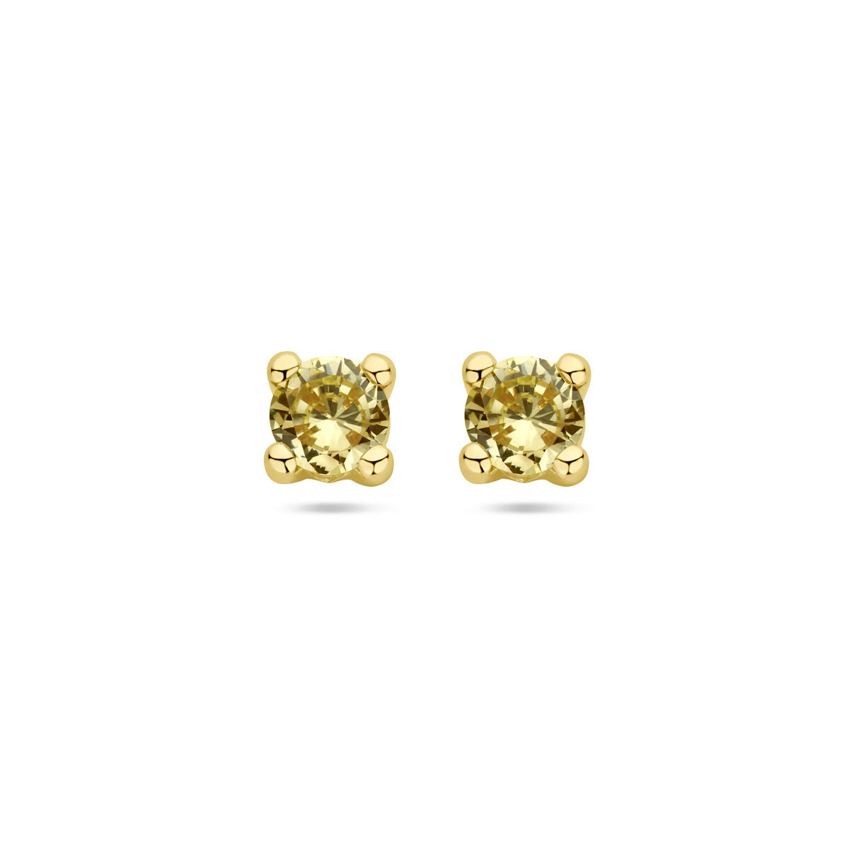Orecchini in oro giallo 14K con peridoto sintetico, forma quadrata.