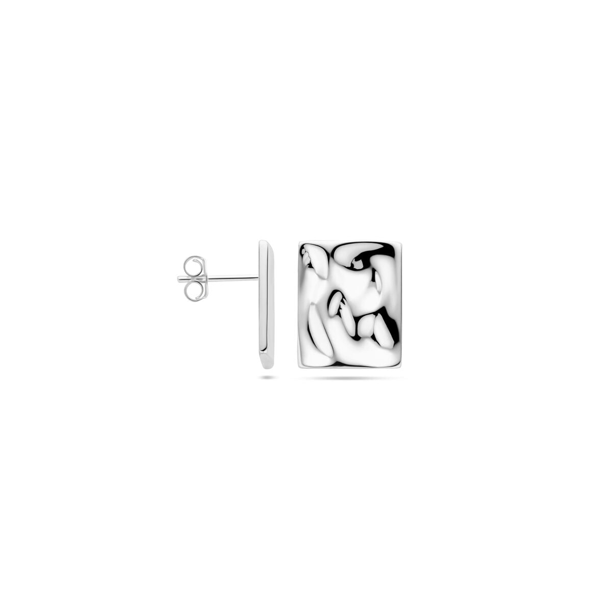 Orecchini a bottone martellati 15 mm argento rodiato