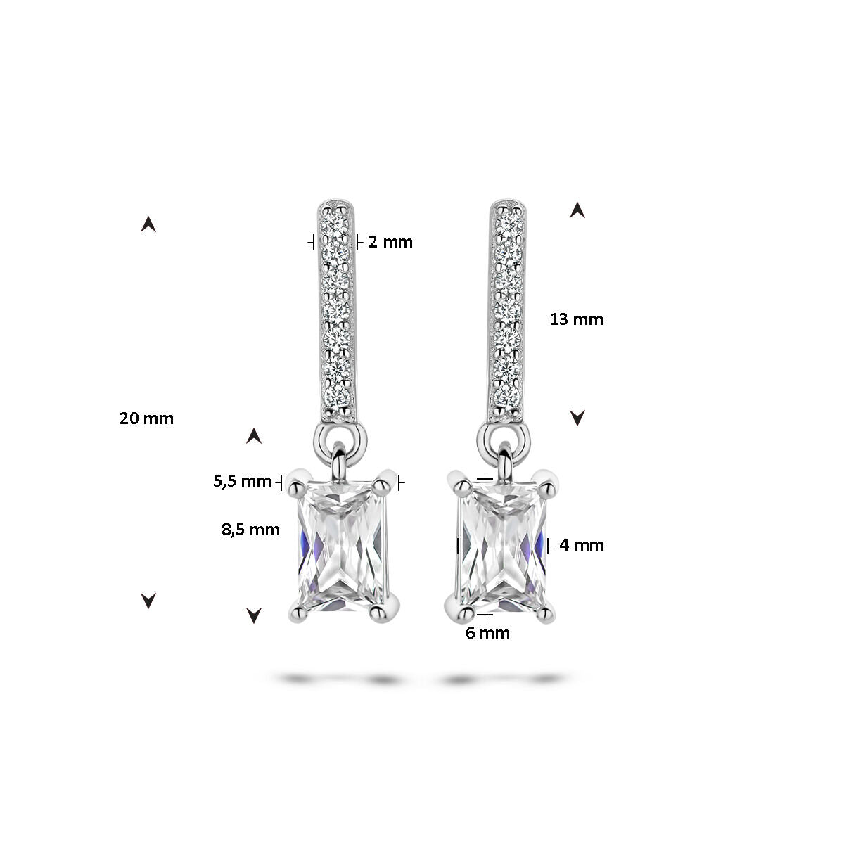 orecchini pendenti zirconia argento rodiato