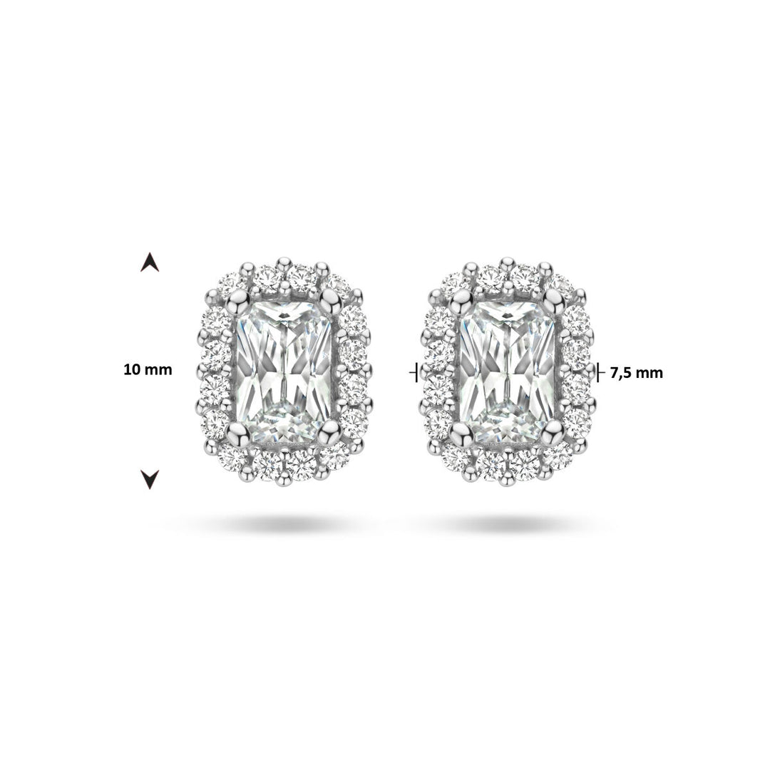 oorknoppen zirkonia halo zilver gerhodineerd