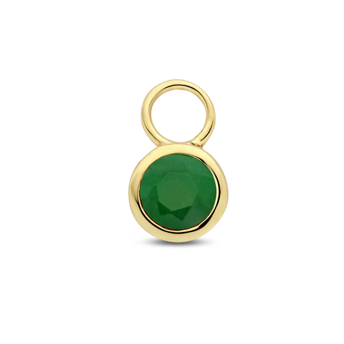 Orecchino pendente in oro giallo 14K con pietra di nascita verde.