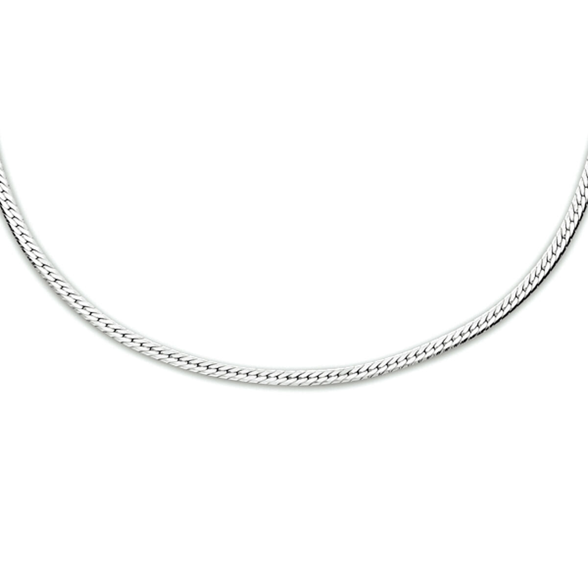 Collana piatta in argento rodiato di 1,7 mm, lunghezza 40 + 5 cm.