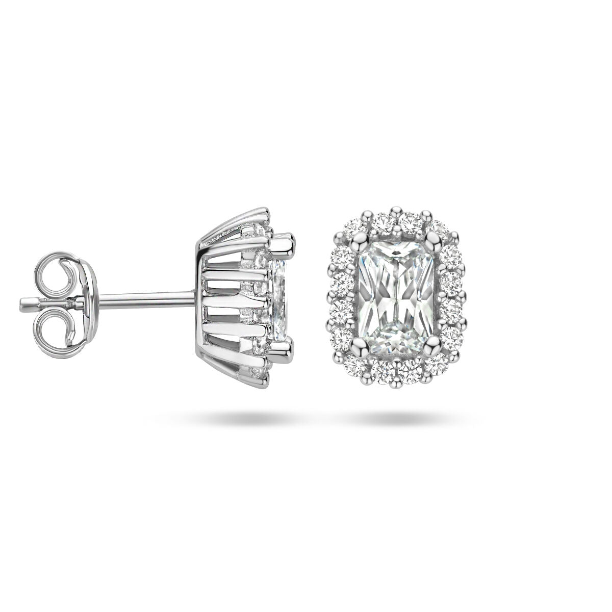 orecchini a bottone zirconia halo argento rodiato
