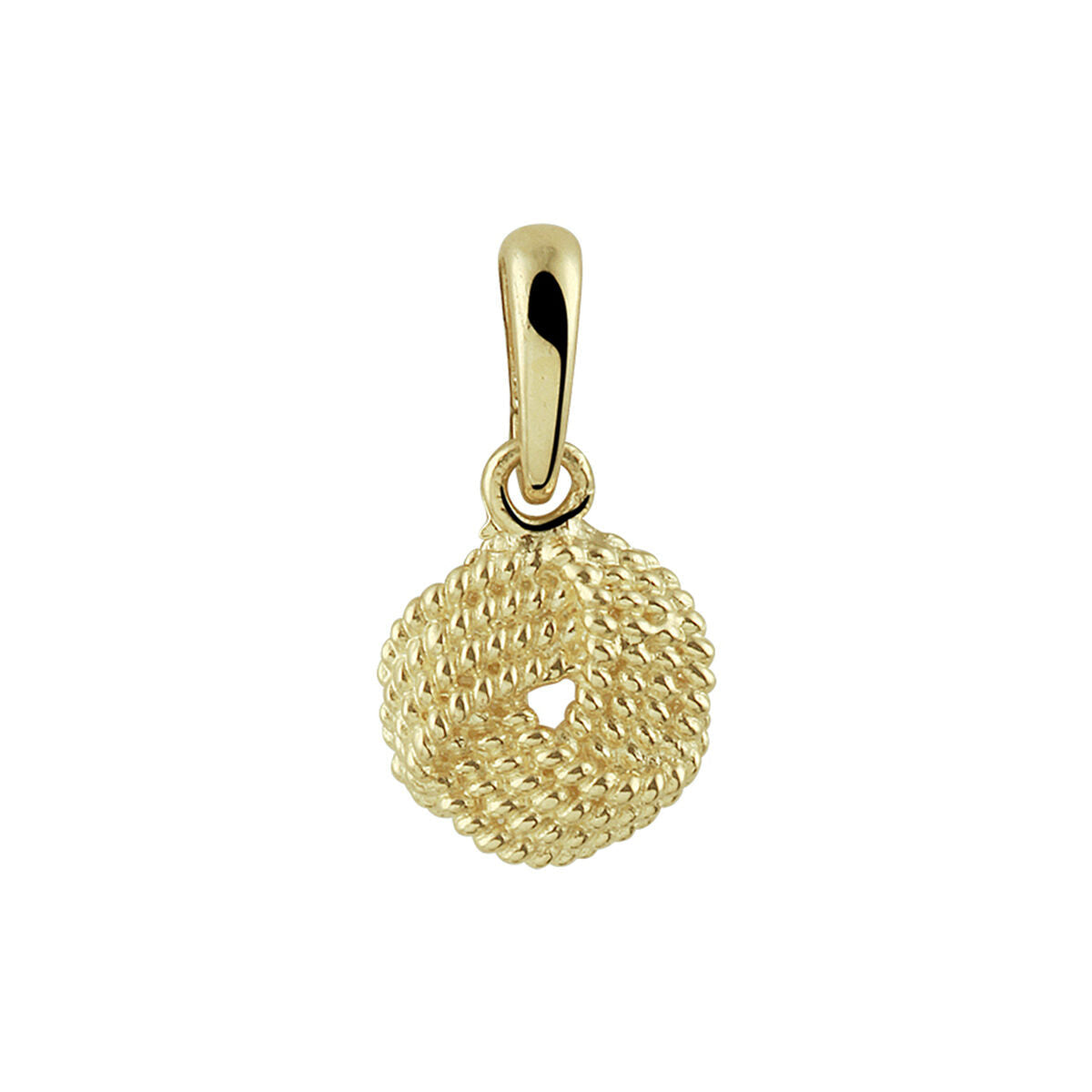 Ciondolo a forma di nodo in oro giallo 14K con finitura intrecciata.