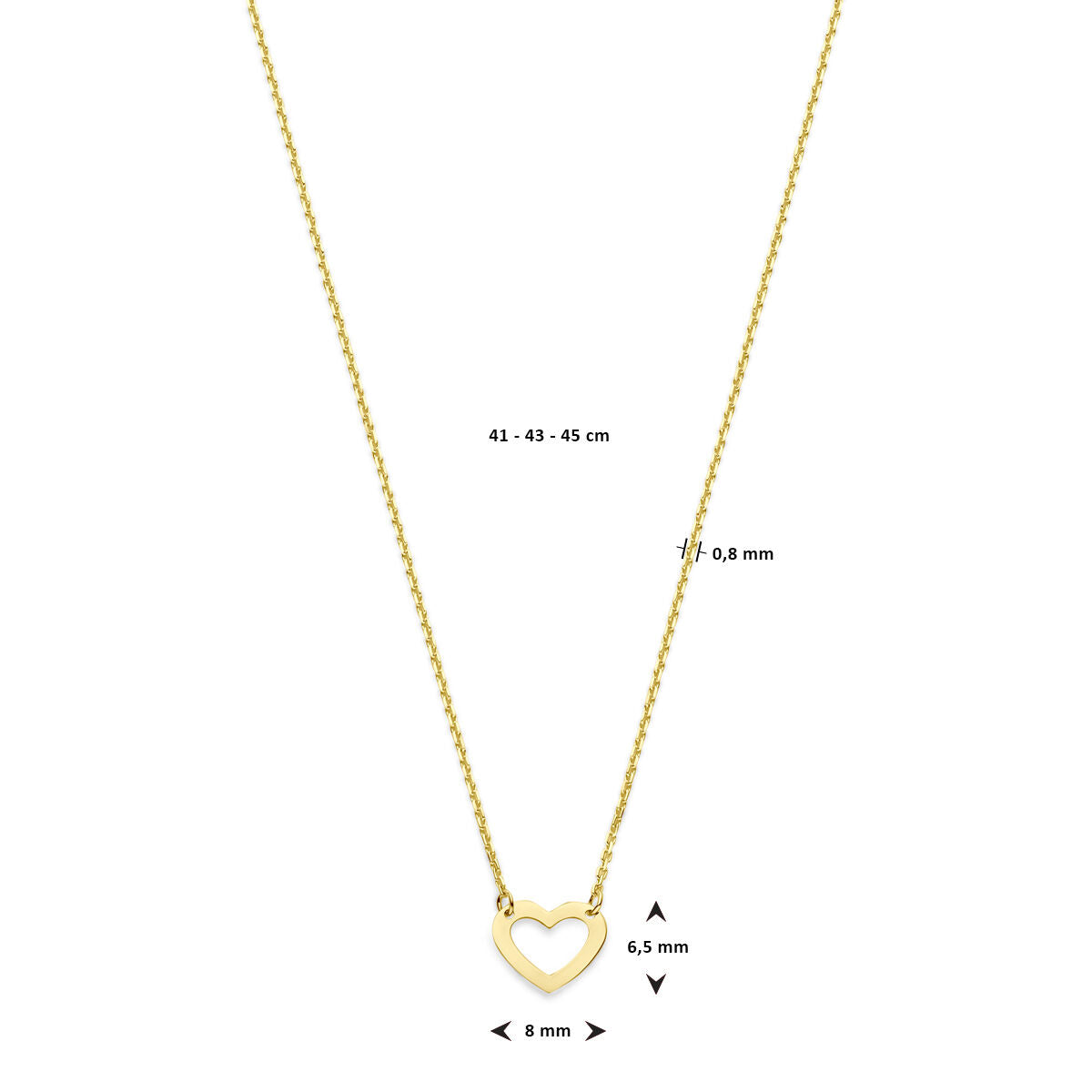 collana cuore 41 - 43 - 45 cm oro giallo 14K