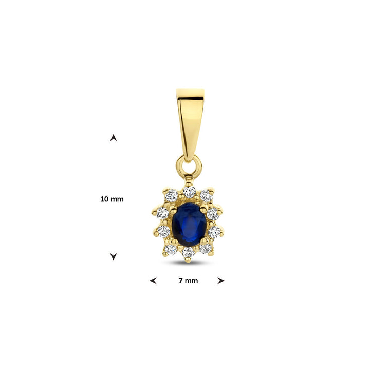 hanger saffier en zirkonia halo 14K geelgoud