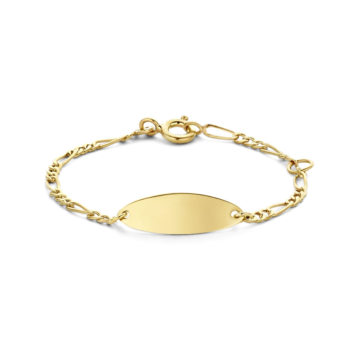 Bracciale in oro giallo 9K con placca ovale e maglia rolò.