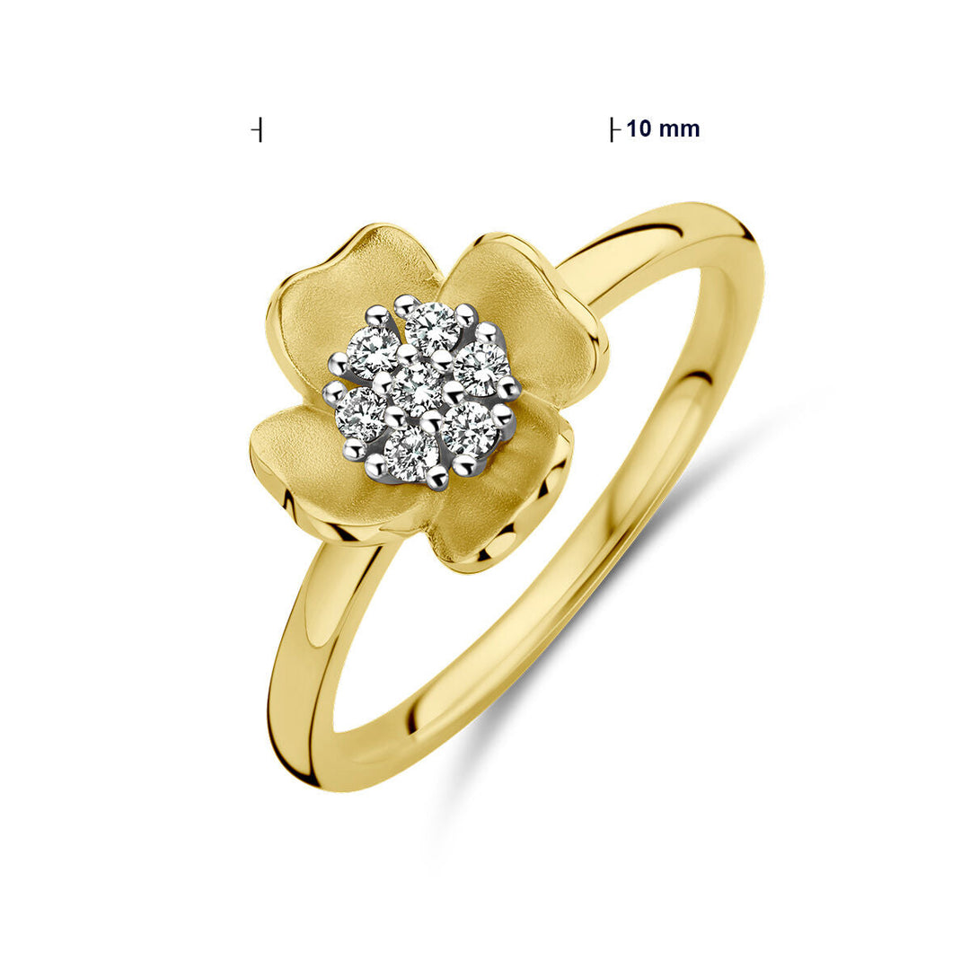 ring bloem diamant 0.11ct h si 14K bicolor goud geel/wit