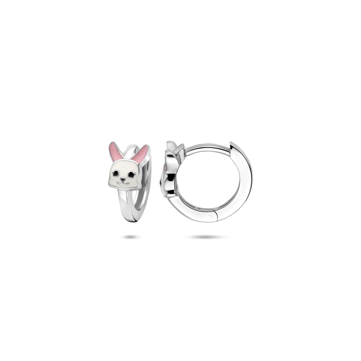 Orecchini a cerchietto per bambini in argento con coniglietto smaltato – 10 x 6 mm