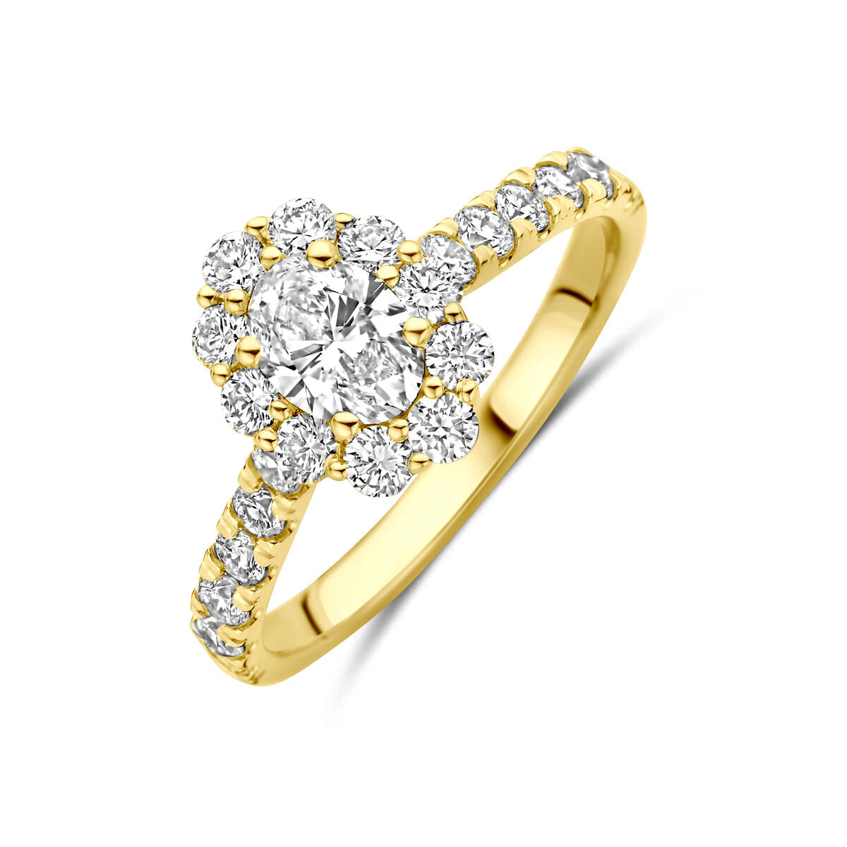 Anello in oro giallo 14K con diamante lab-grown di 1,29 ct e pietre brillanti.