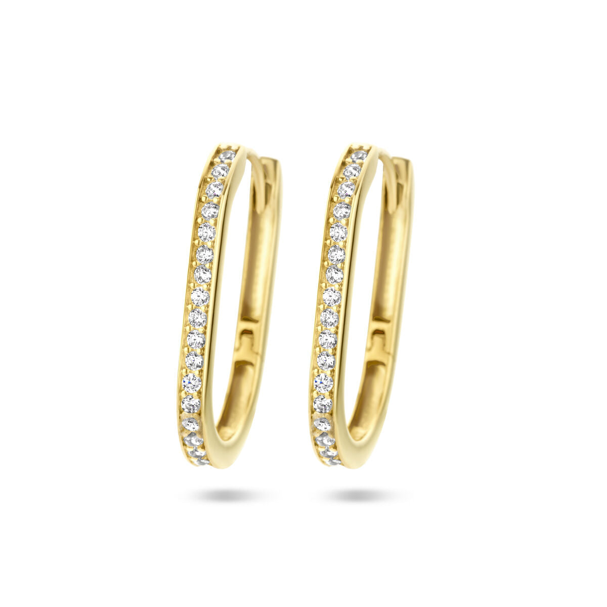 Orecchini alla creola in oro giallo 14K con zircone, forma a clip.
