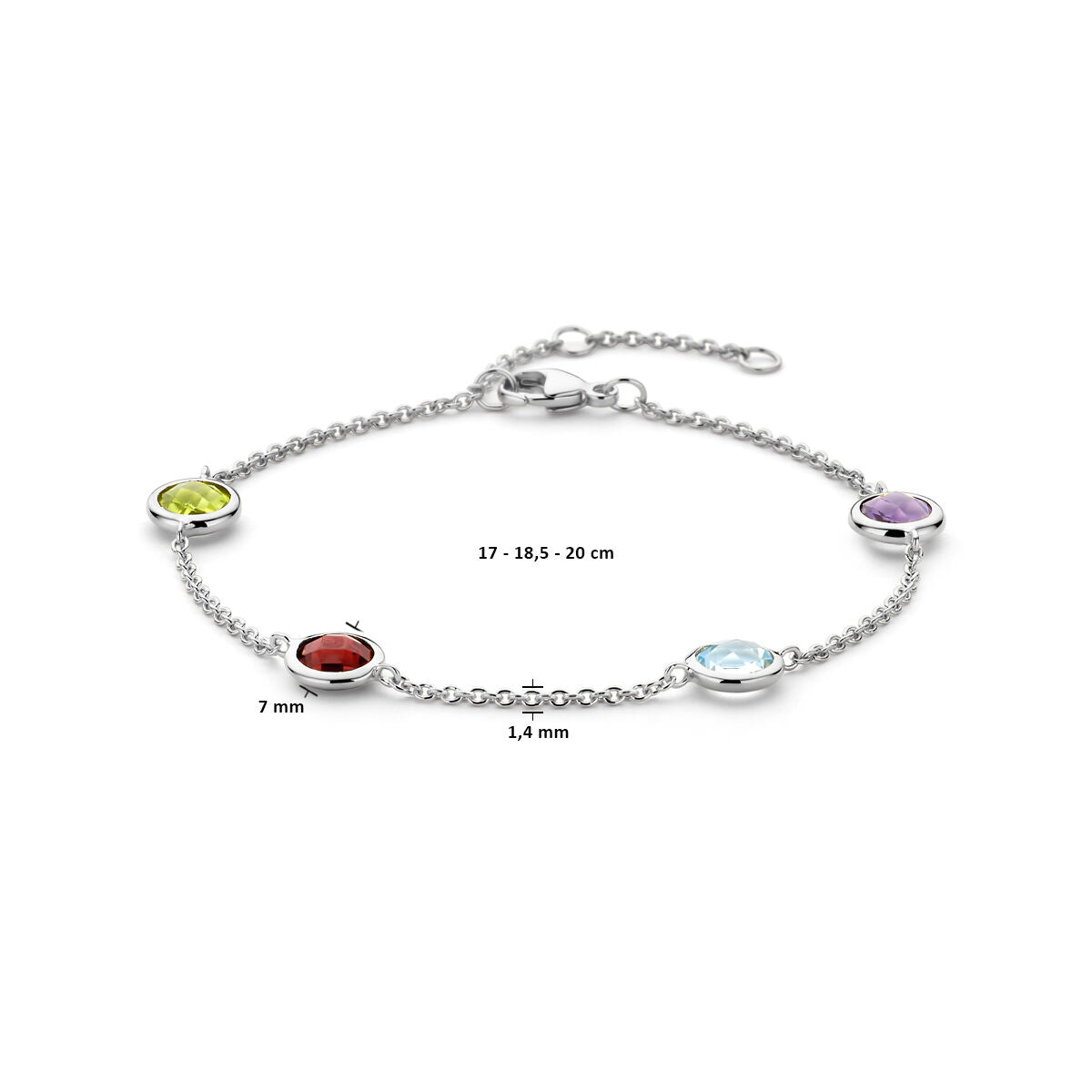 Bracciale da donna in argento rodiato con pietre colorate