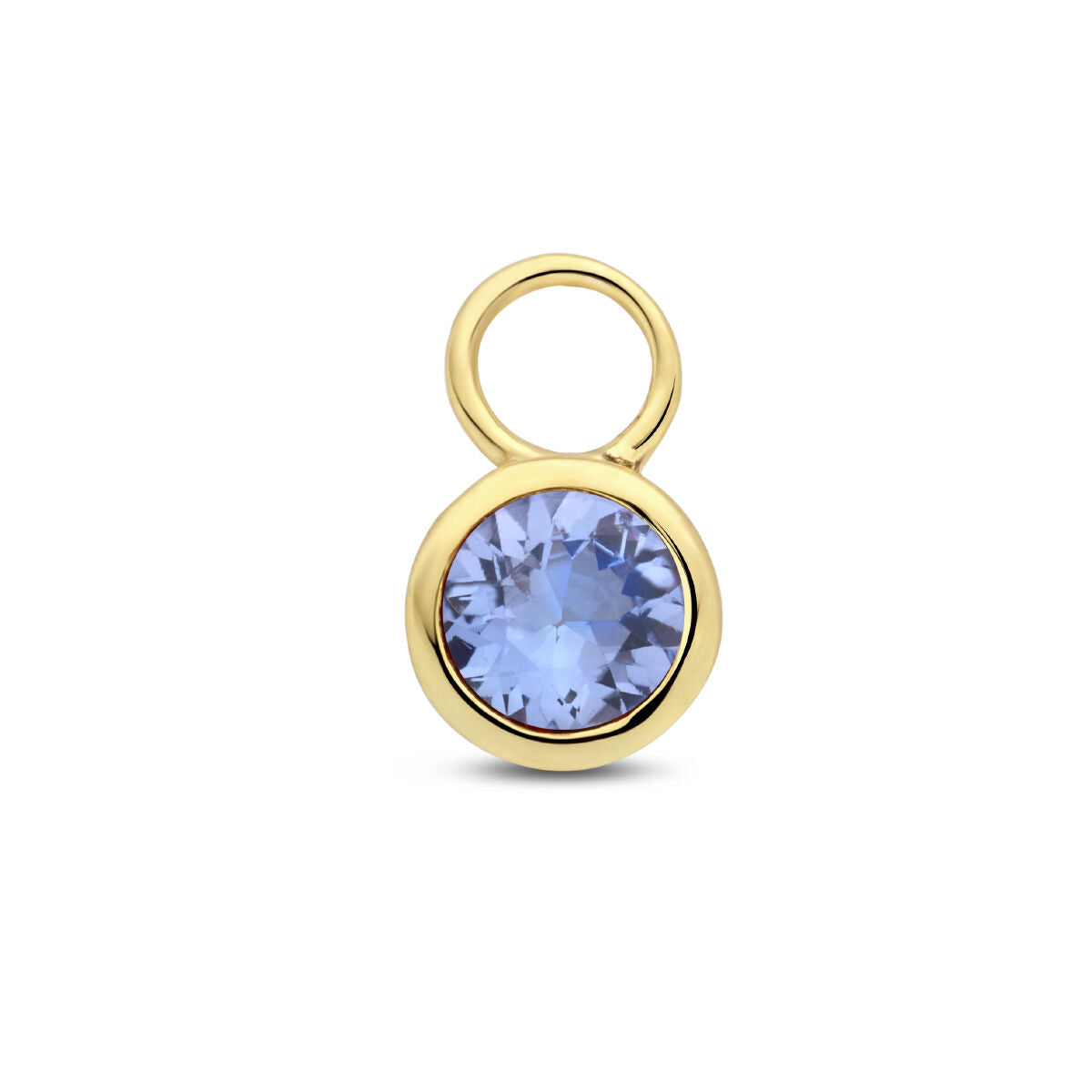 Ciondolo in oro giallo 14K con tanzanite rotondo.