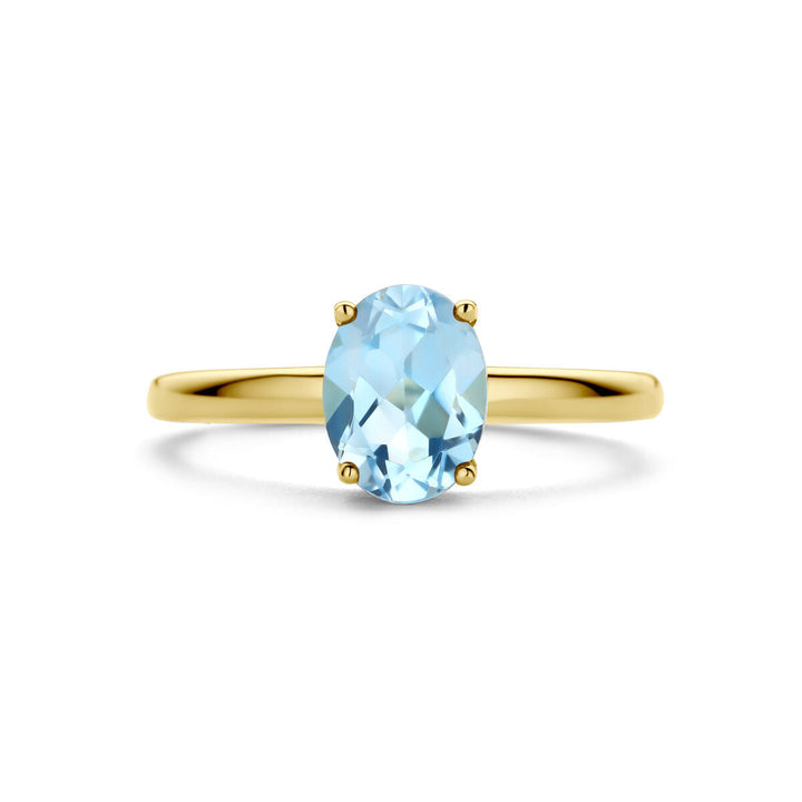 geelgouden ring blauwe topaas 14K