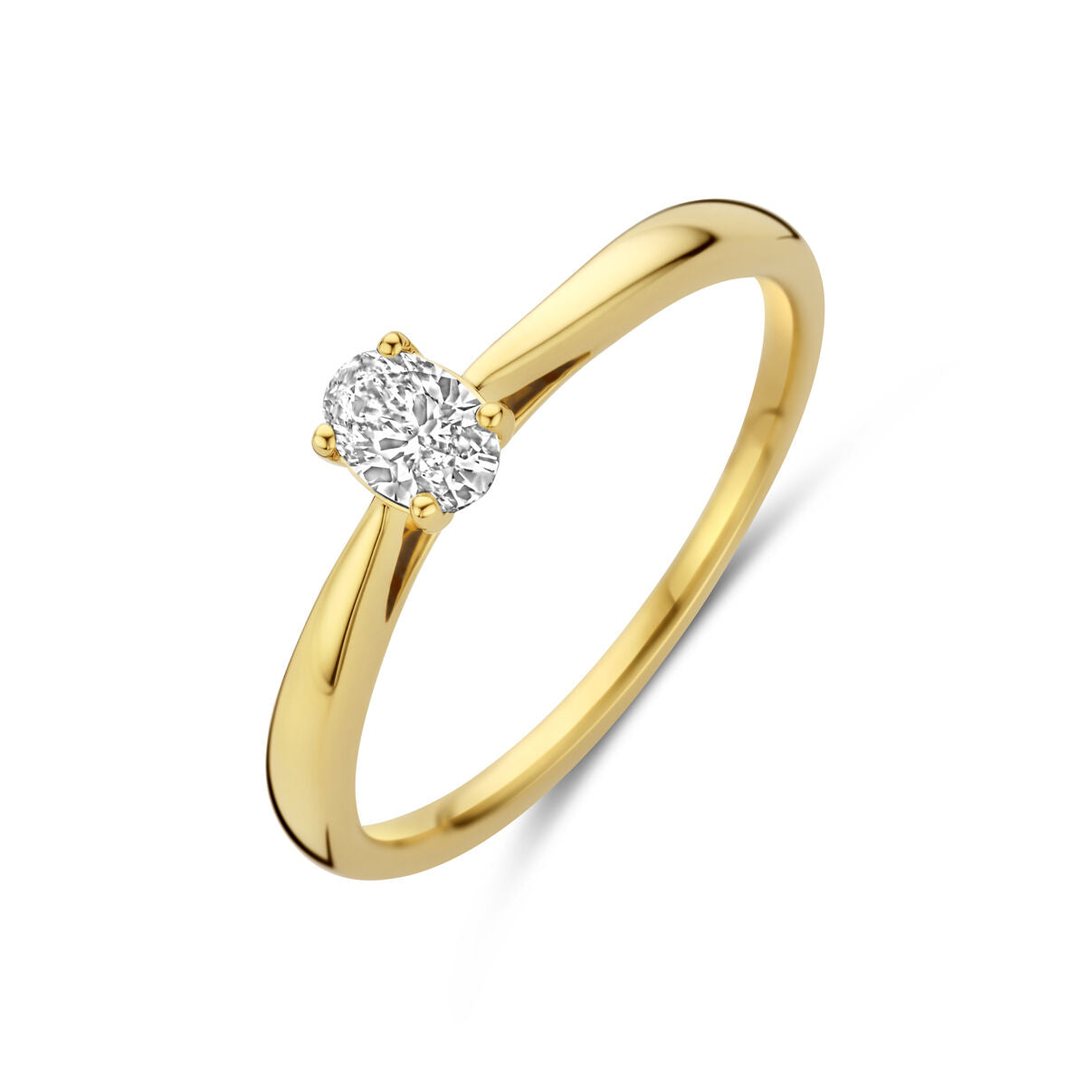 Anello in oro giallo 14K con diamante lab-grown di 0,25 ct, montatura semplice.