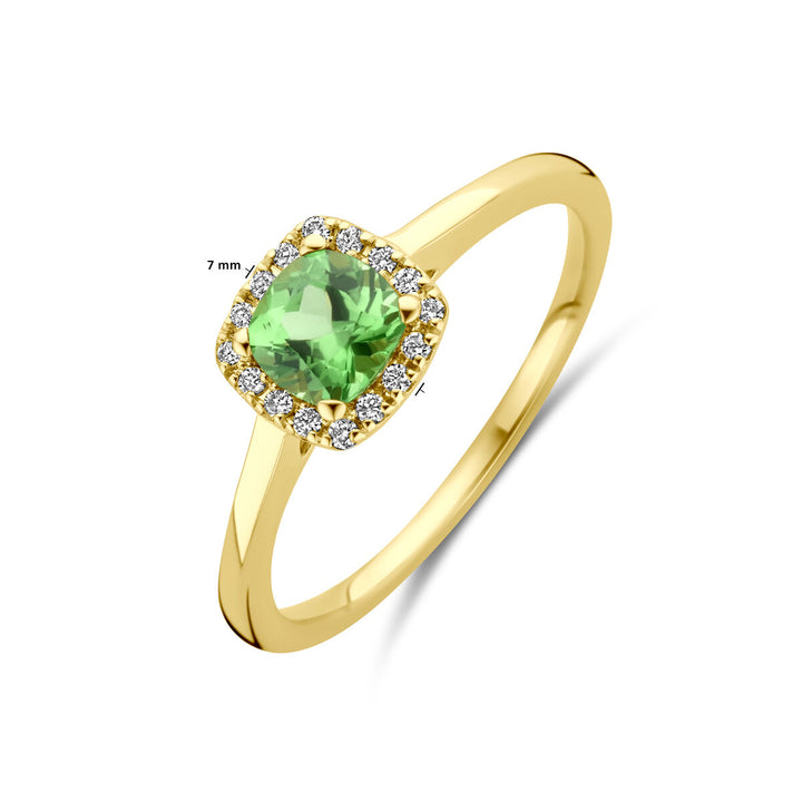 ring tsavoriet en diamant 0.07ct h si halo 14K geelgoud