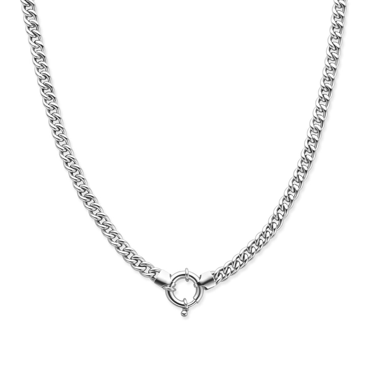 Collana bizantina 5,8 mm 45 cm con grande chiusura a molla in argento rodiato.