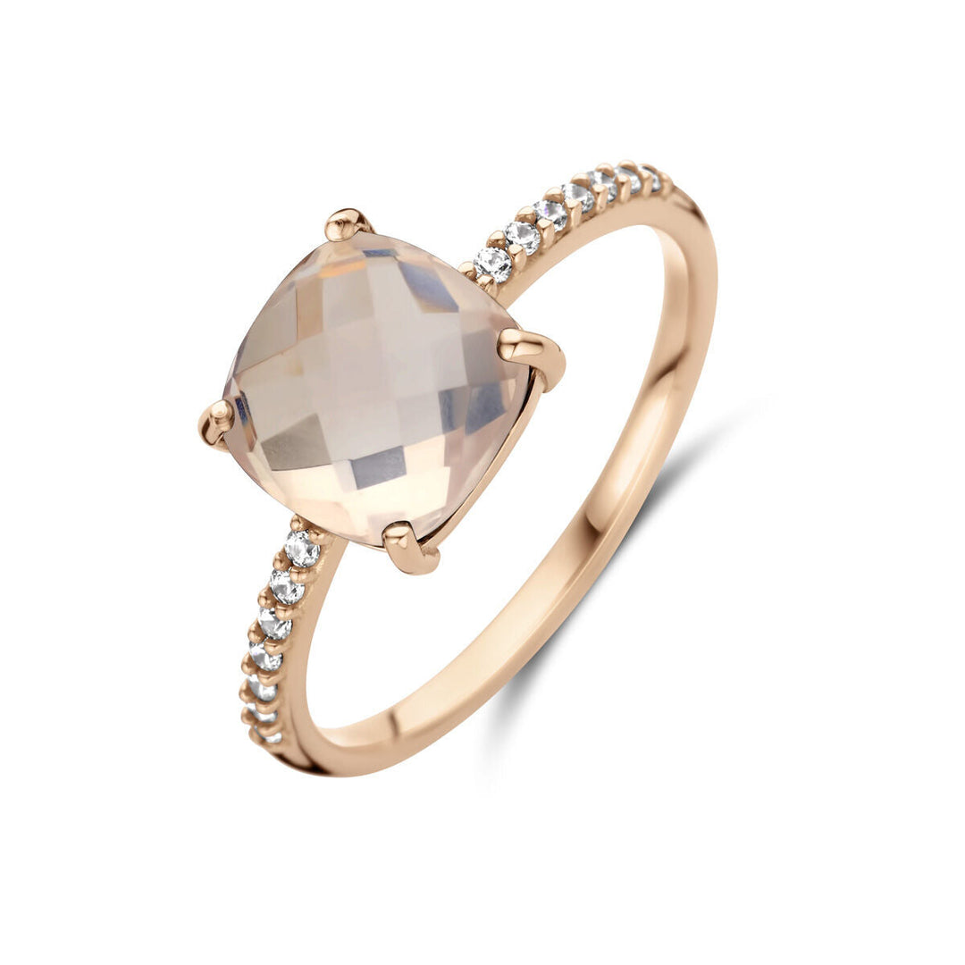 ring rozenkwarts en zirkonia 14K roségoud