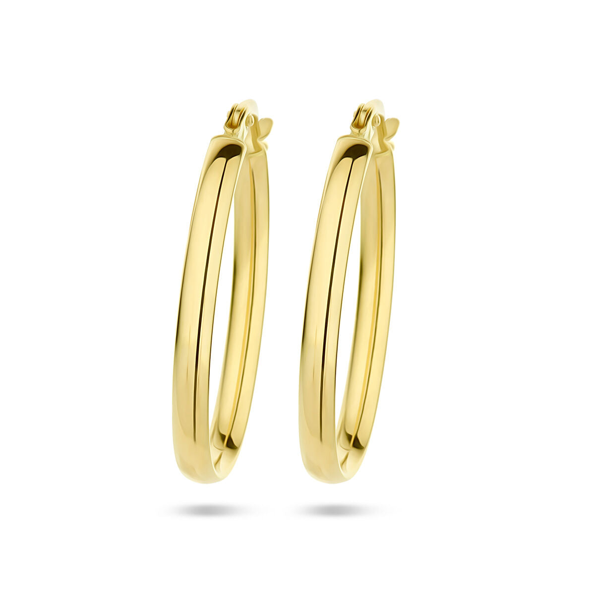 Orecchini ovali in tubo mezzo rotondo in oro giallo 14K.