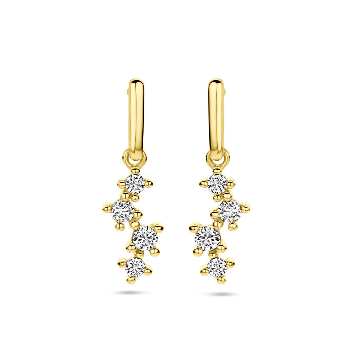 Orecchini in oro giallo 14K con zircone, design a goccia con tre pietre.