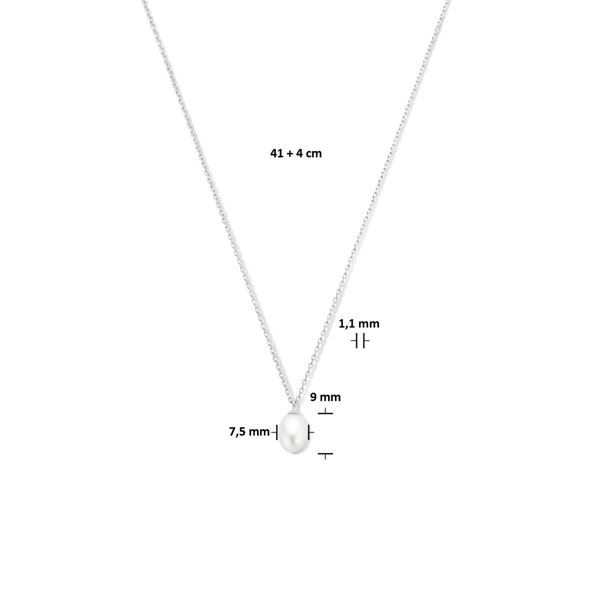 Collana perla 41 + 4 cm argento rodiato