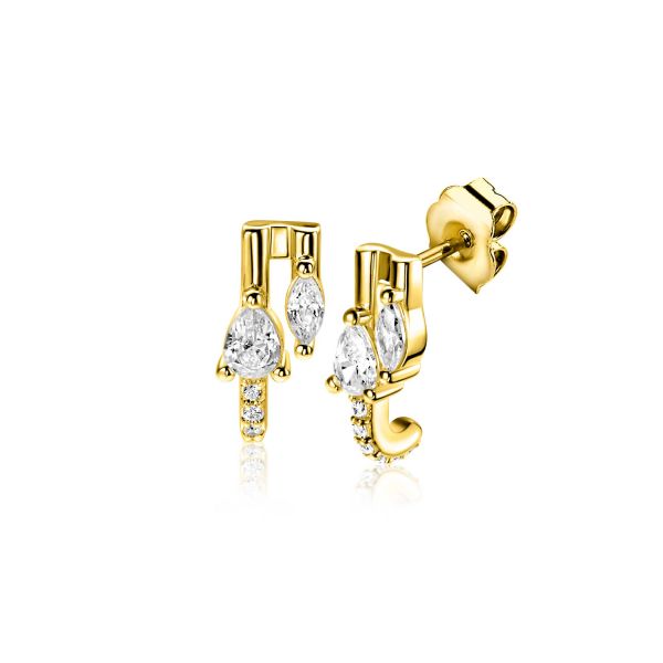 Orecchini in oro giallo con zirconi, design a goccia e dettagli scintillanti.