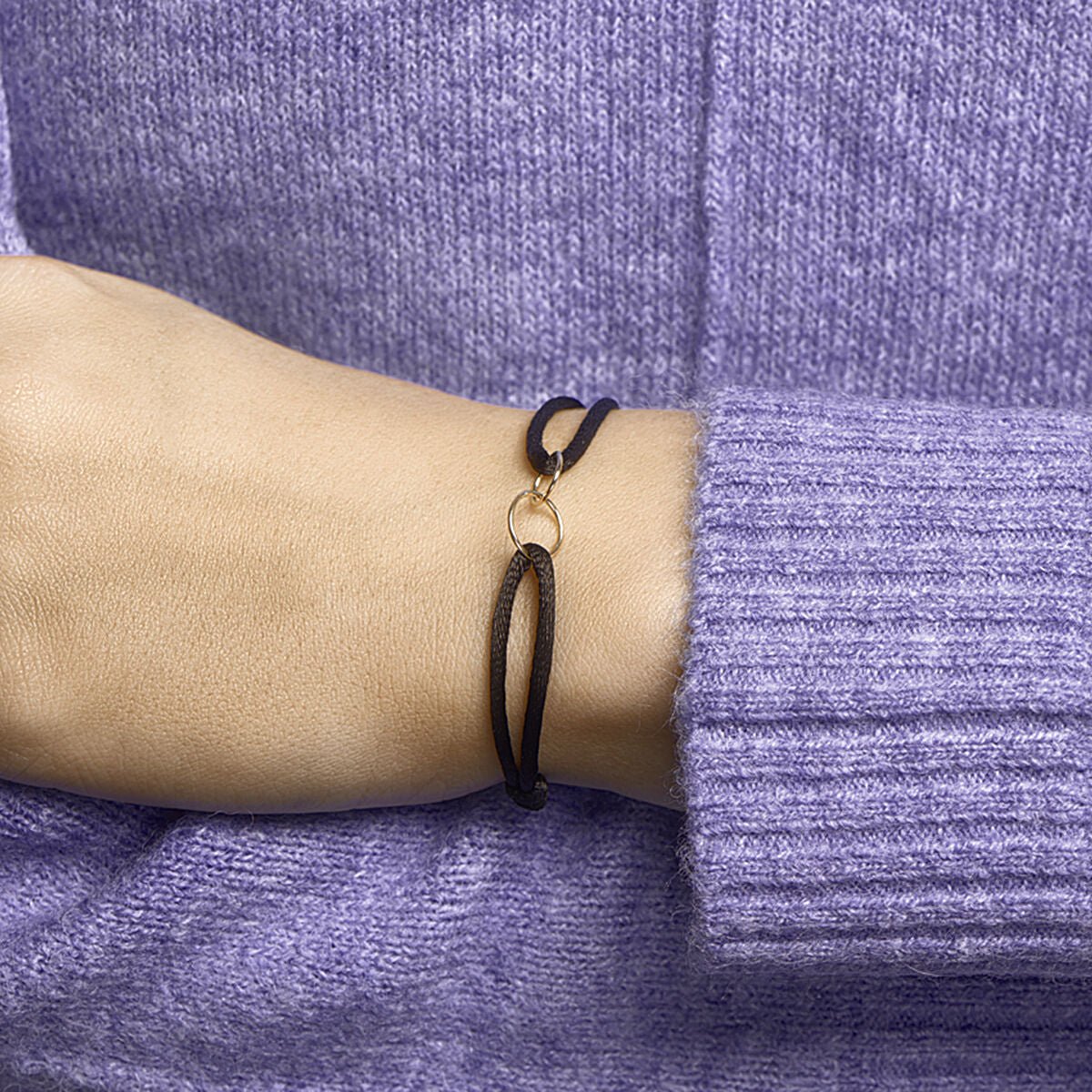 Bracciale raso anelli oro 14K con gomma/nylon/pelle